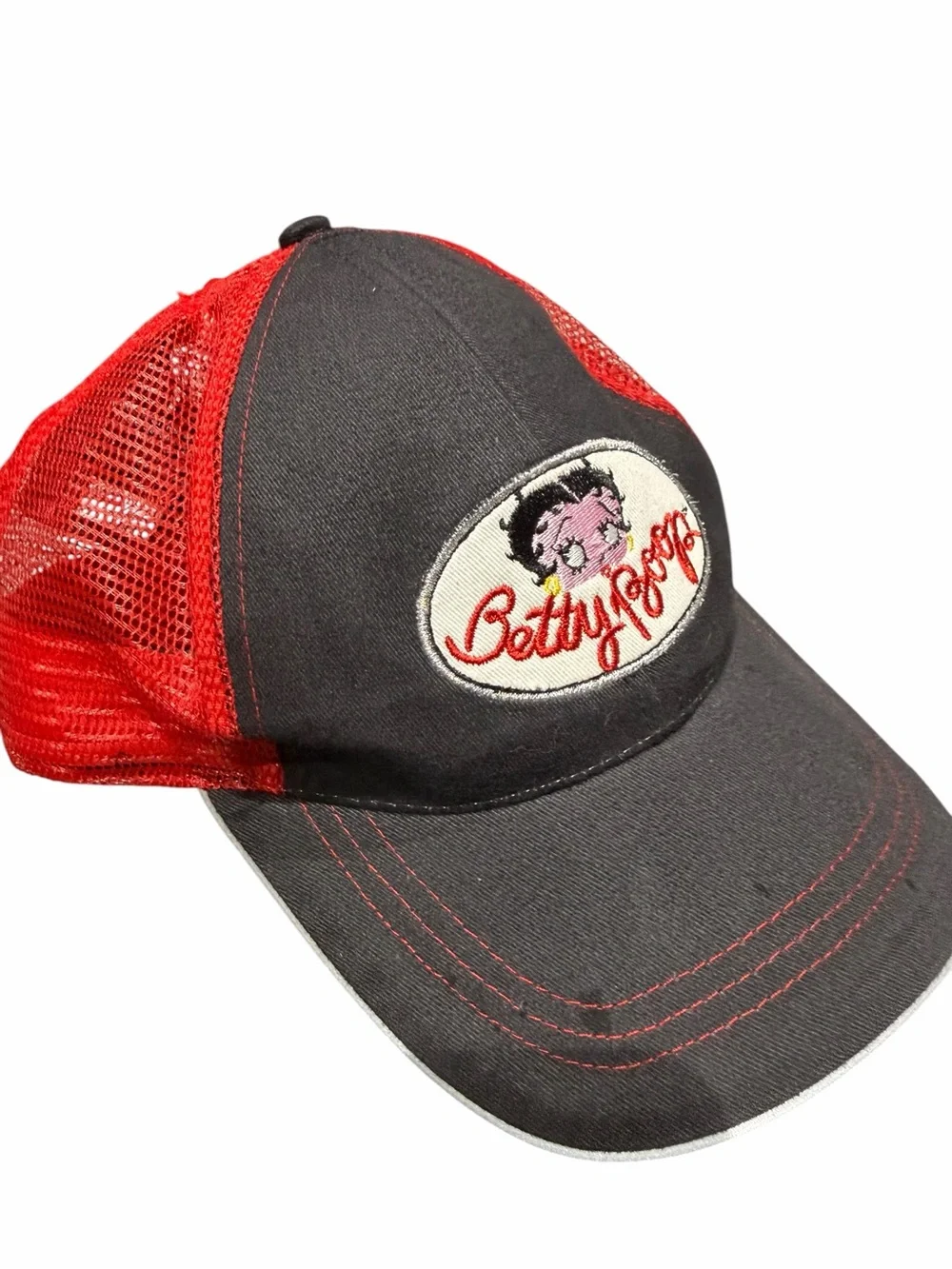 Vintage Y2K Betty Boop Trucker Hat Cap Embroidered Mesh Snapback Gray Red NWT -